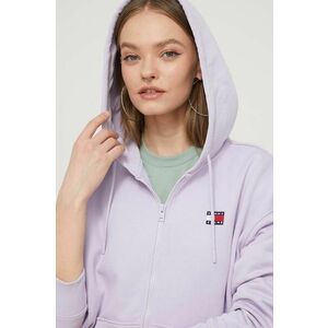 Tommy Jeans hanorac de bumbac femei, culoarea violet, cu glugă, imprimeu DW0DW17955 imagine