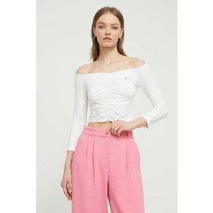 Tommy Jeans bluză culoarea bej, uni DW0DW17892 imagine