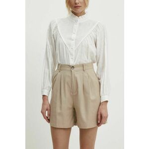 Answear Lab pantaloni scurți cu in culoarea bej, neted, high waist imagine