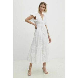 Answear Lab rochie din bumbac culoarea alb, maxi, evazati imagine