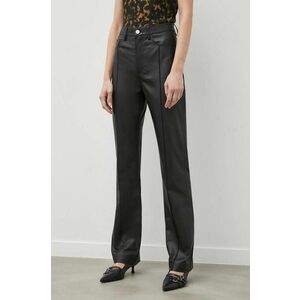 Remain pantaloni de piele femei, culoarea negru, drept, high waist imagine