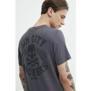 Superdry tricou din bumbac barbati, culoarea gri, cu imprimeu imagine