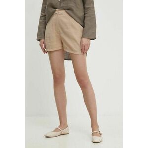 Answear Lab pantaloni scurti femei, culoarea bej, neted, high waist imagine