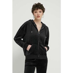 Juicy Couture bluză din velur culoarea negru, cu glugă, cu imprimeu imagine