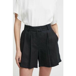 Sisley pantaloni scurti din in culoarea negru, neted, high waist imagine