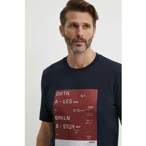 BOSS tricou din bumbac bărbați, culoarea bleumarin, cu imprimeu, 50512131 imagine