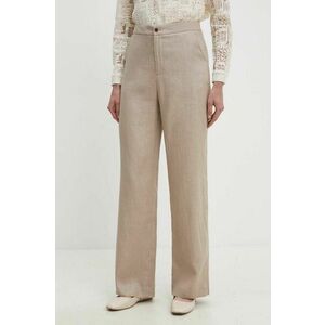 Answear Lab pantaloni din in culoarea bej, lat, high waist imagine