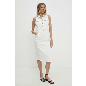 Answear Lab rochie jeans culoarea alb, midi, drept imagine