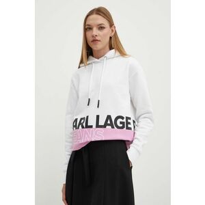 Karl Lagerfeld Jeans bluza femei, culoarea alb, cu glugă, cu imprimeu, 245J1803 imagine