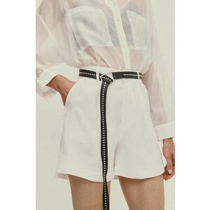 Answear Lab pantaloni scurti femei, culoarea alb, neted, high waist imagine