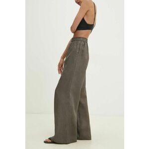 Answear Lab pantaloni din in culoarea verde, drept, high waist imagine