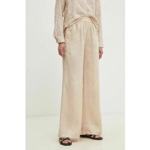 Answear Lab pantaloni din in culoarea bej, drept, high waist imagine