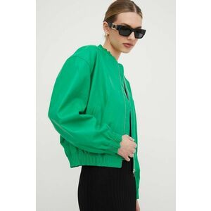 Custommade geaca bomber de piele femei, culoarea verde, de tranzitie, oversize imagine