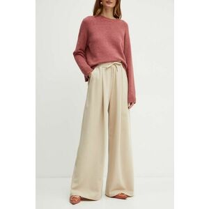 Weekend Max Mara pantaloni femei, culoarea bej, lat, high waist, 2425786011600 imagine