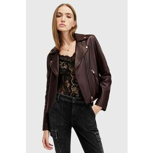 AllSaints geaca de piele DALBY BIKER femei, culoarea bordo, de tranzitie, W099LB imagine