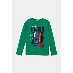 United Colors of Benetton Longsleeve din bumbac pentru copii culoarea verde, cu imprimeu imagine