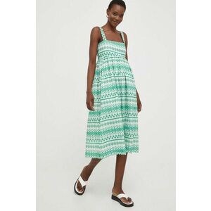 Answear Lab rochie din bumbac culoarea verde, midi, evazati imagine