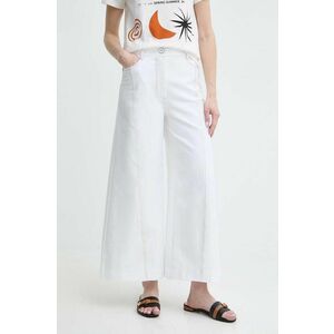 Max Mara Leisure pantaloni femei, culoarea alb, lat, high waist 2416780000000 imagine