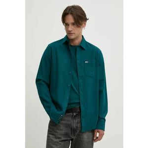 Tommy Jeans camasa din bumbac barbati, culoarea verde, cu guler clasic, regular, DM0DM19656 imagine