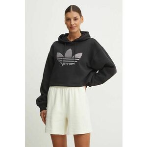 adidas Originals bluza Bling Hoodie femei, culoarea negru, cu glugă, cu imprimeu, IW5697 imagine