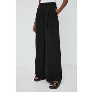 Weekend Max Mara pantaloni din in culoarea negru, lat, high waist imagine