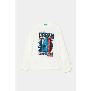 United Colors of Benetton longsleeve din bumbac pentru copii culoarea bej, cu imprimeu, 3096C10LZ imagine