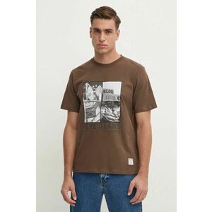 Pepe Jeans tricou din bumbac AWEST barbati, culoarea maro, cu imprimeu, PM509641 imagine