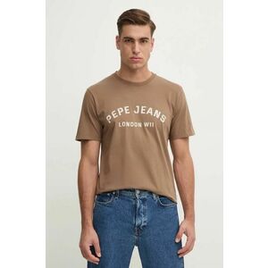 Pepe Jeans tricou din bumbac ALDRIDGE barbati, culoarea maro, cu imprimeu, PM509628 imagine