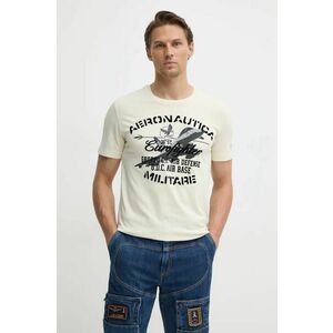 Aeronautica Militare tricou din bumbac barbati, culoarea bej, cu imprimeu, TS2343J634 imagine