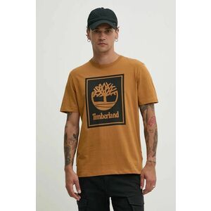 Timberland tricou din bumbac barbati, culoarea maro, cu imprimeu, TB0A5WQQP571 imagine