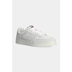 Tommy Jeans sneakers din piele THE GREENWICH MIX MEDIA culoarea alb, EM0EM01444 imagine