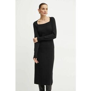 Luisa Spagnoli rochie din lana MANDOLA culoarea negru, midi, mulata, 58510 imagine