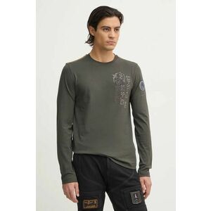 Aeronautica Militare longsleeve din bumbac culoarea verde, cu imprimeu, TS2339J641 imagine