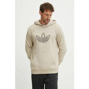 adidas Originals hanorac de bumbac barbati, culoarea bej, cu glugă, cu imprimeu imagine