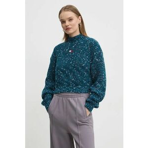 Tommy Jeans pulover din amestec de lana femei, culoarea turcoaz, cu turtleneck, DW0DW18673 imagine