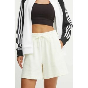 adidas pantaloni scurti All SZN femei, culoarea bej, neted, high waist, IY6824 imagine