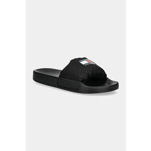 Tommy Jeans papuci TJW INTERESTING MAT POOL SLIDE femei, culoarea negru, EN0EN02644 imagine