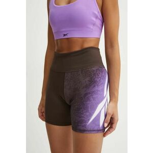 Reebok pantaloni scurți de antrenament LUX Collection culoarea maro, modelator, high waist, 100205570 imagine