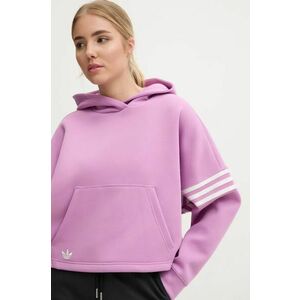 adidas Originals bluză Neuclassicscl Hoodie femei, culoarea violet, cu glugă, cu imprimeu, IW5614 imagine