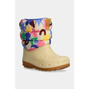 Crocs cizme de iarna copii CLASSIC NEO PUFF GEO SHAPES BOOT culoarea bej, 210410 imagine