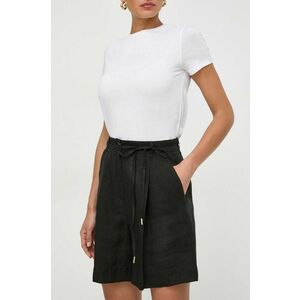 Marella pantaloni scurți din in culoarea negru, uni, high waist 2413140000000 imagine