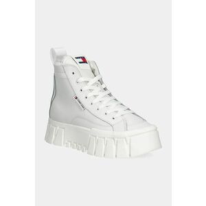 Tommy Jeans sneakers din piele TJW VULC FLATFORM MC WL culoarea alb, EN0EN02609 imagine