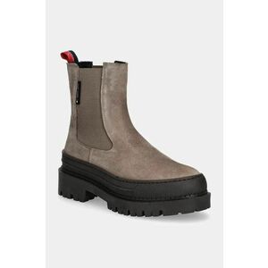 Tommy Jeans botine din piele intoarsa TJW FOXING CHELSEA SUEDE femei, culoarea bej, cu platforma, EN0EN02631 imagine