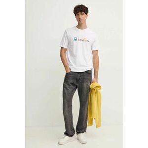 United Colors of Benetton tricou din bumbac barbati, culoarea alb, cu imprimeu, 3I1XU109Q imagine