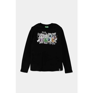 United Colors of Benetton longsleeve din bumbac pentru copii culoarea negru, cu imprimeu, 3ATNC10MG imagine