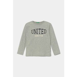 United Colors of Benetton longsleeve din bumbac pentru copii culoarea gri, cu imprimeu, 3ATNG10G6 imagine