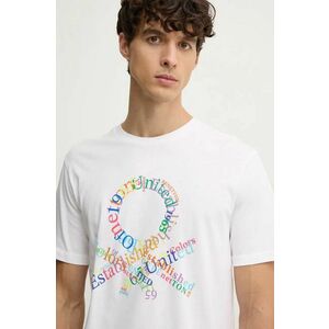 United Colors of Benetton tricou din bumbac barbati, culoarea alb, cu imprimeu, 3I1XU109Q imagine