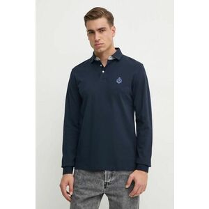 Hackett London longsleeve din bumbac culoarea albastru marin, cu imprimeu, HM550982 imagine