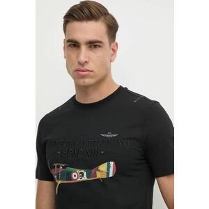 Aeronautica Militare tricou din bumbac barbati, culoarea negru, cu imprimeu, TS2251J635 imagine