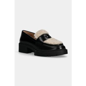 Coach mocasini de piele Leah Shearling femei, culoarea negru, cu toc plat, CX033 imagine